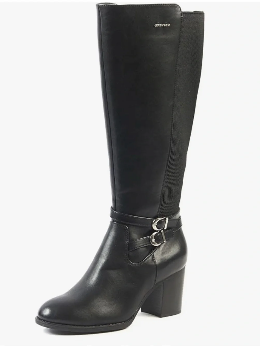 GabyLou Marta Black Women's Knee-High Buckle Boots - wide calf size 9-NWT